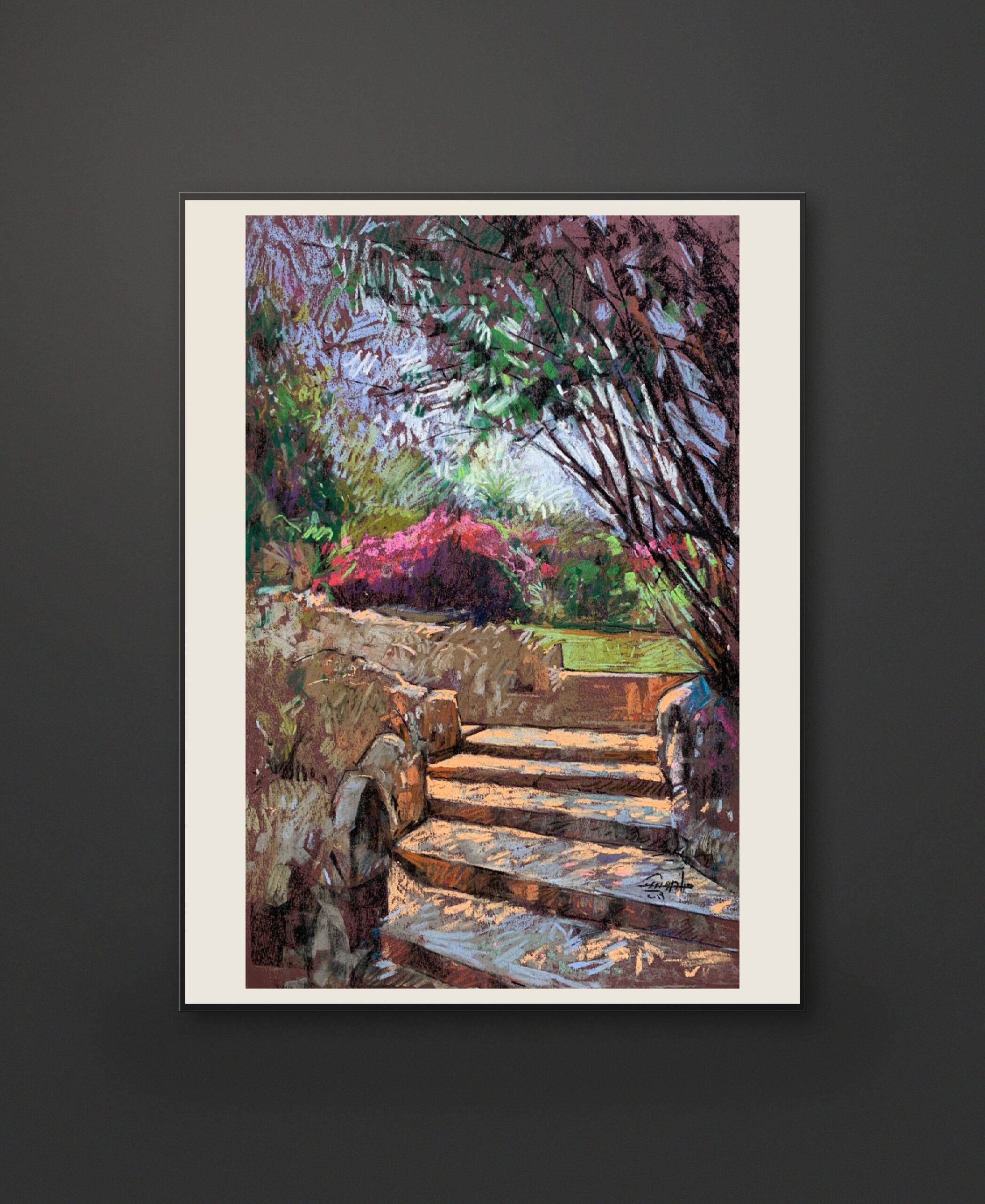 Landscape 11 – Curved Garden Steps with Flowering Shrubs