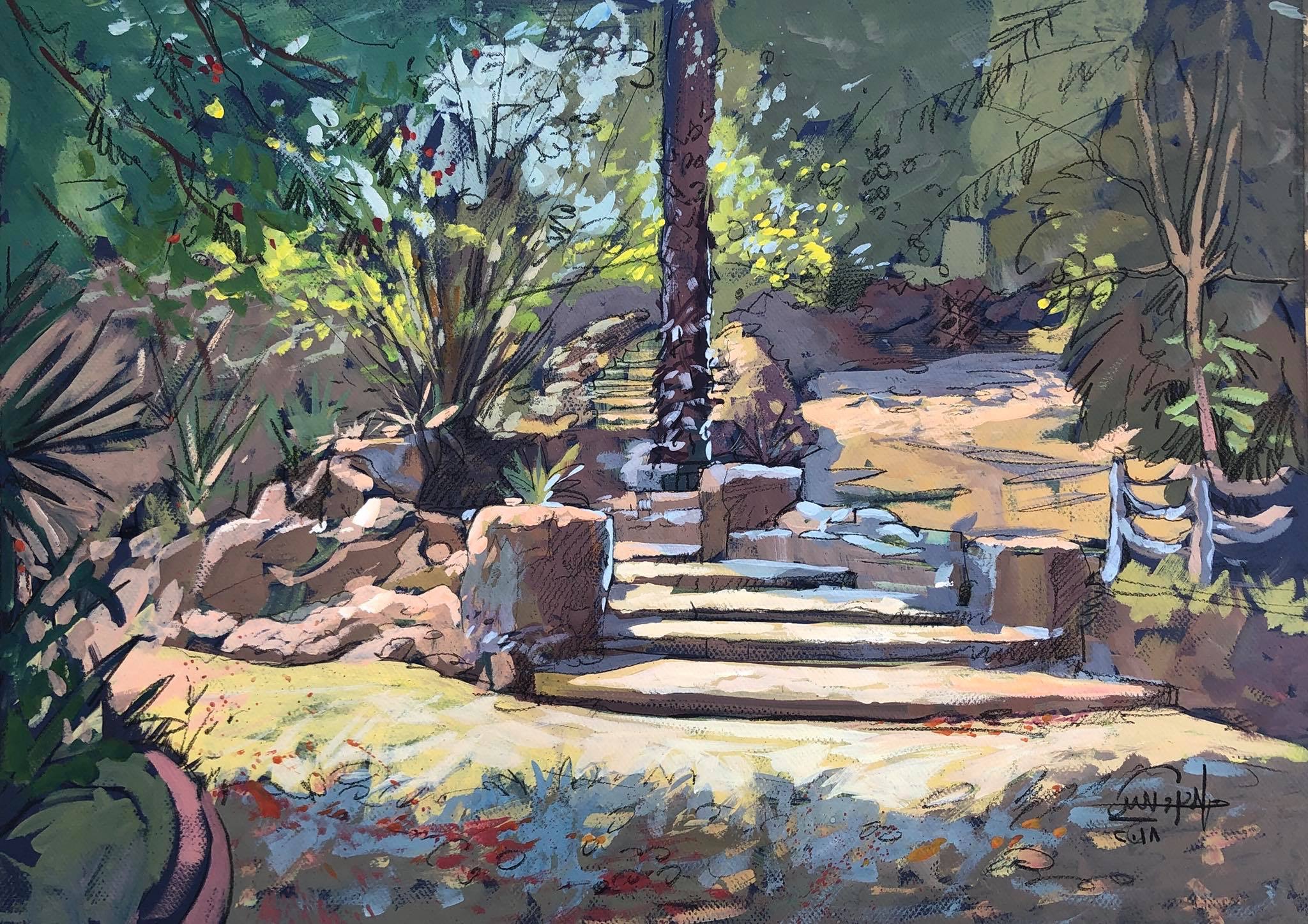 Landscape 13 – Garden Steps with Central Palm