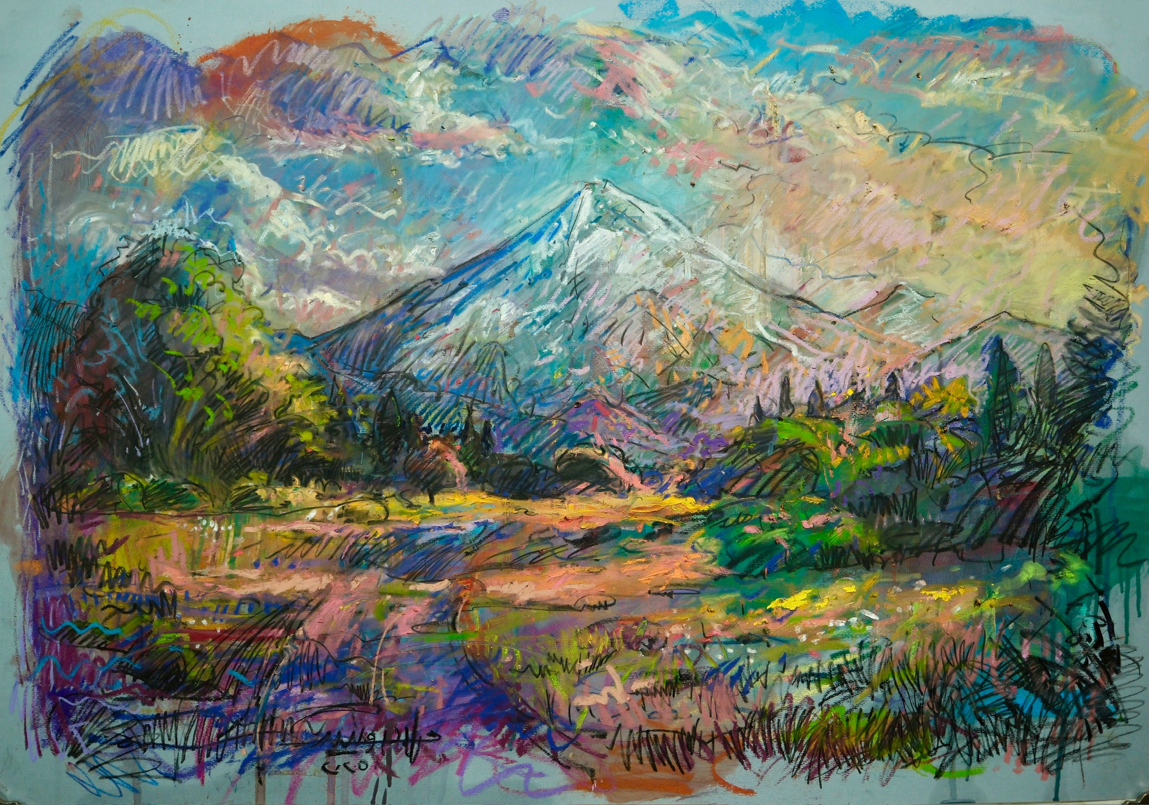 Landscape 15 – Snow Peak Above Alpine Meadow