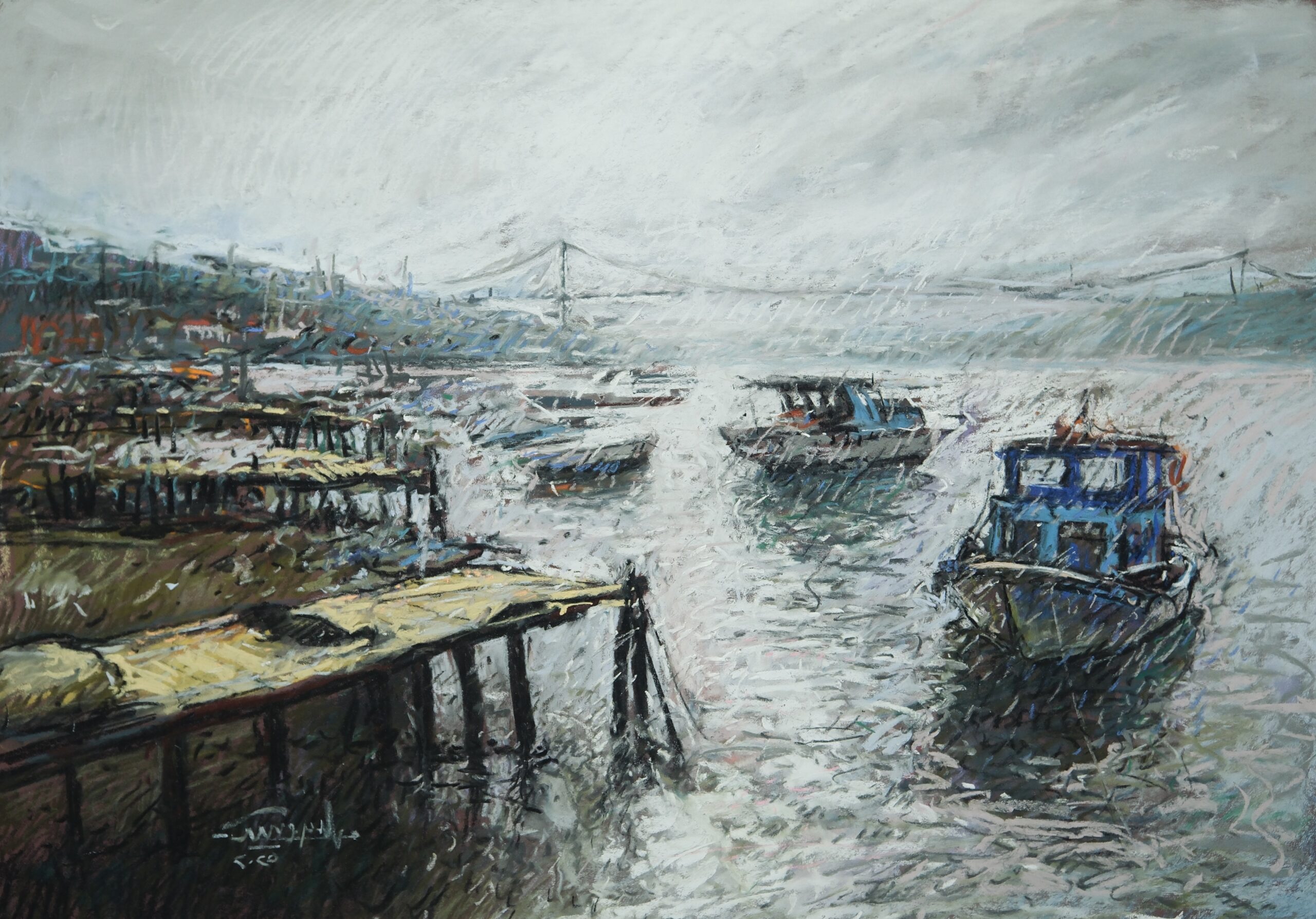 Landscape 17 – Harbor Boats with Distant Bridge