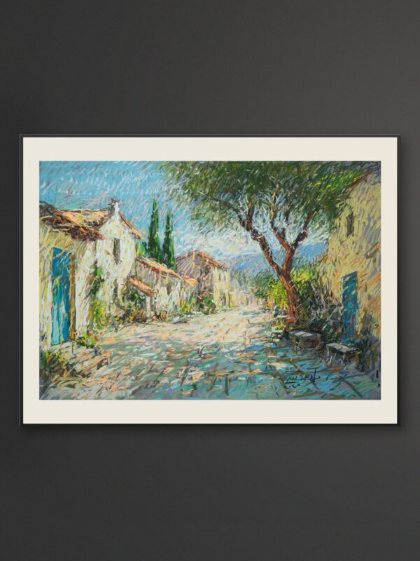 Landscape 2 – Sunlit Village Street with Cypress Trees