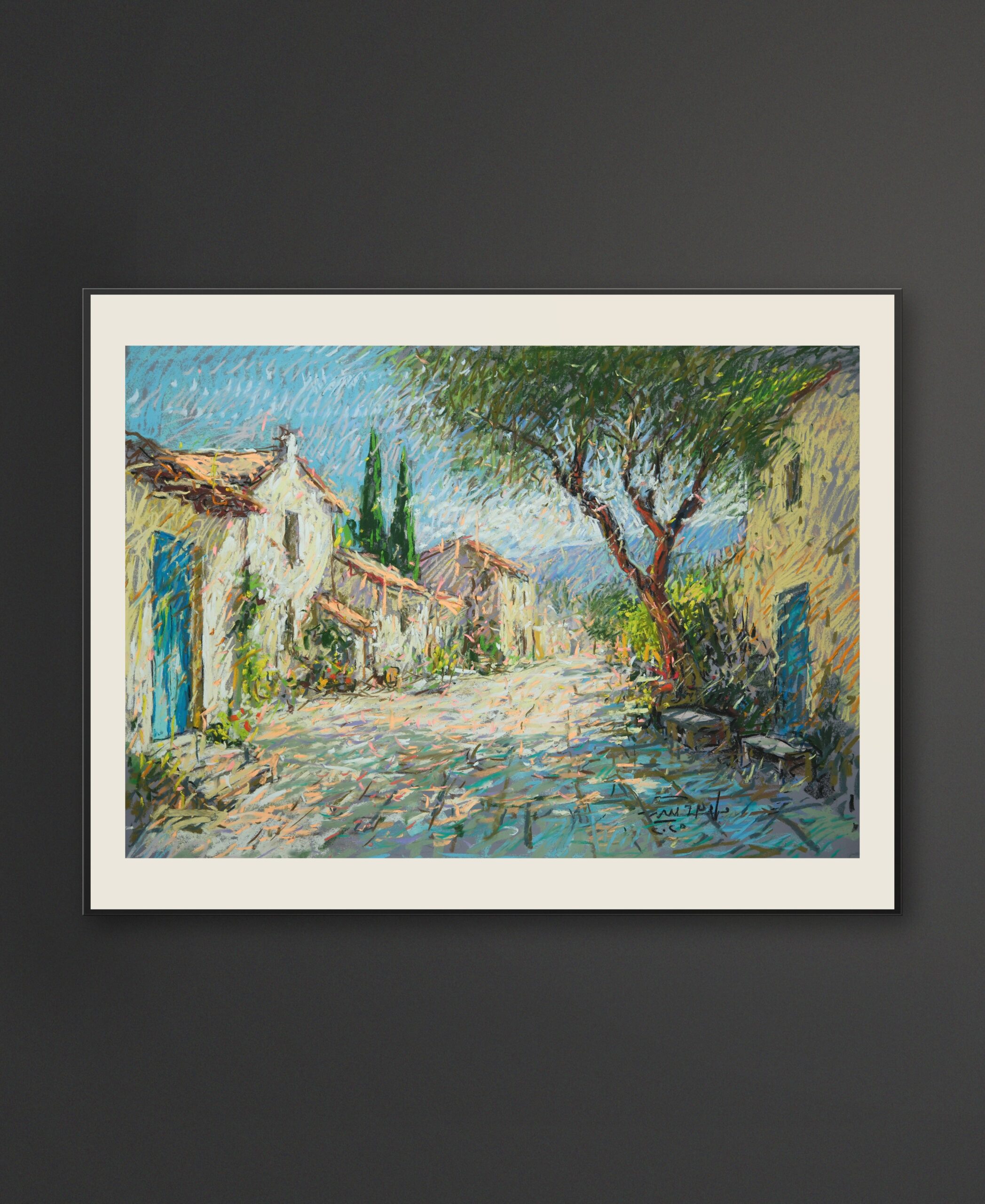 Landscape 2 – Sunlit Village Street with Cypress Trees