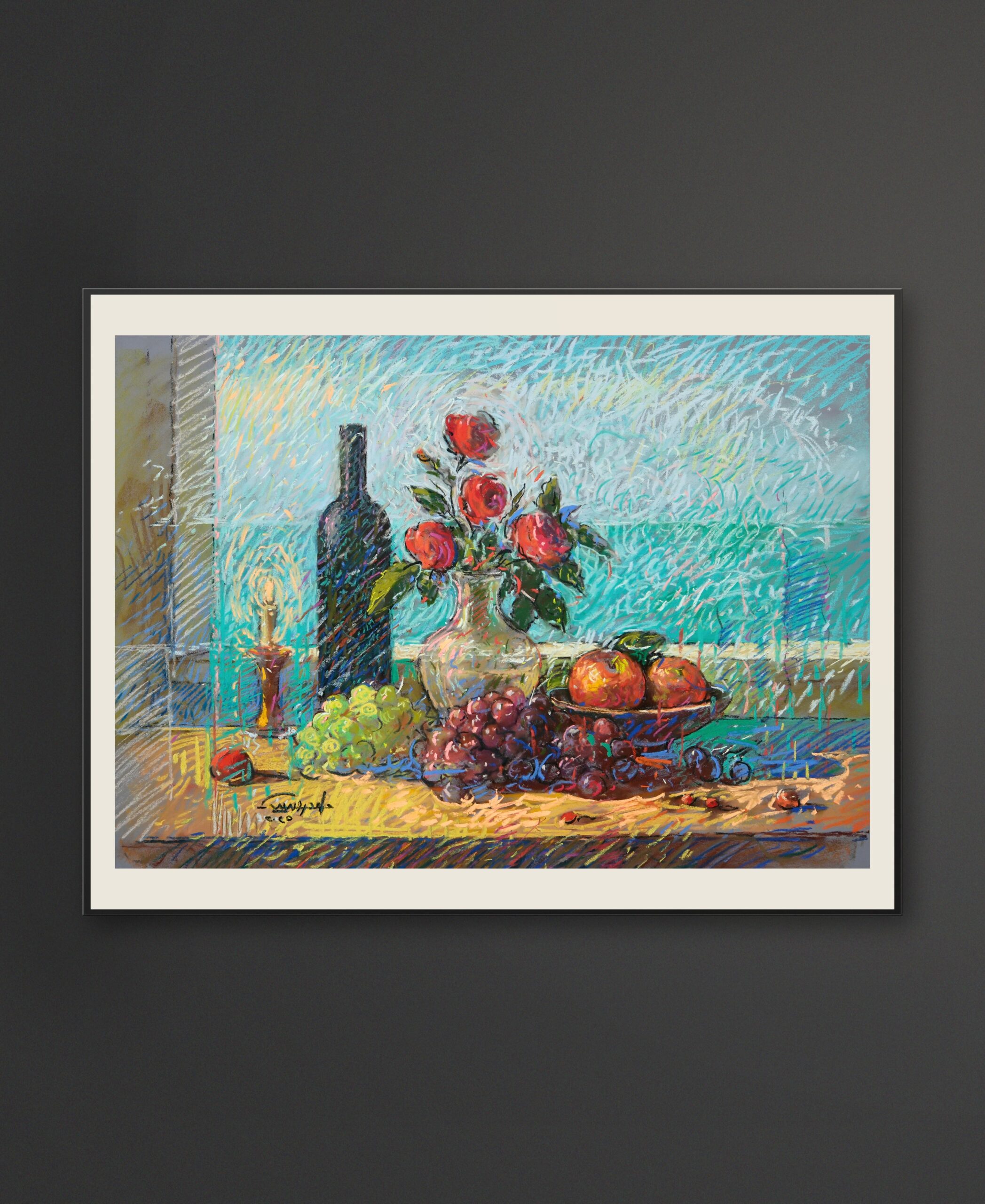 Still Life 1 – Roses with Fruit and Wine Bottle - Mourad Darwish
