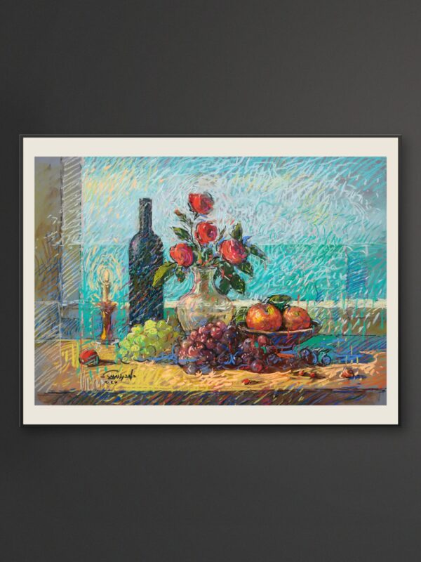Still Life 1 – Roses with Fruit and Wine Bottle