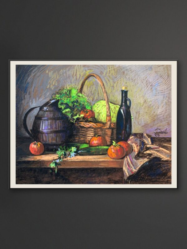 Still Life 4 – Basket of Vegetables with Bottle