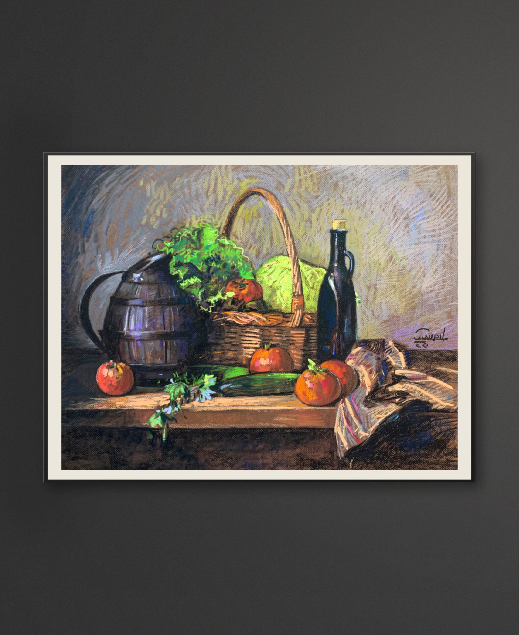 Still Life 4 – Basket of Vegetables with Bottle