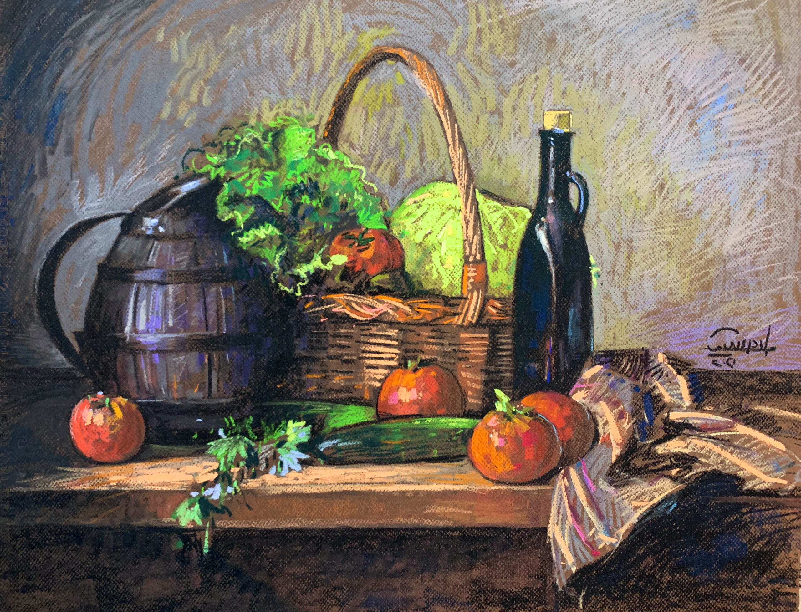 Still Life 4 – Basket of Vegetables with Bottle
