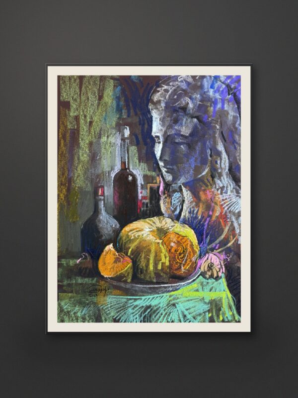 Still Life 7 – Bust with Bottles and Pumpkin