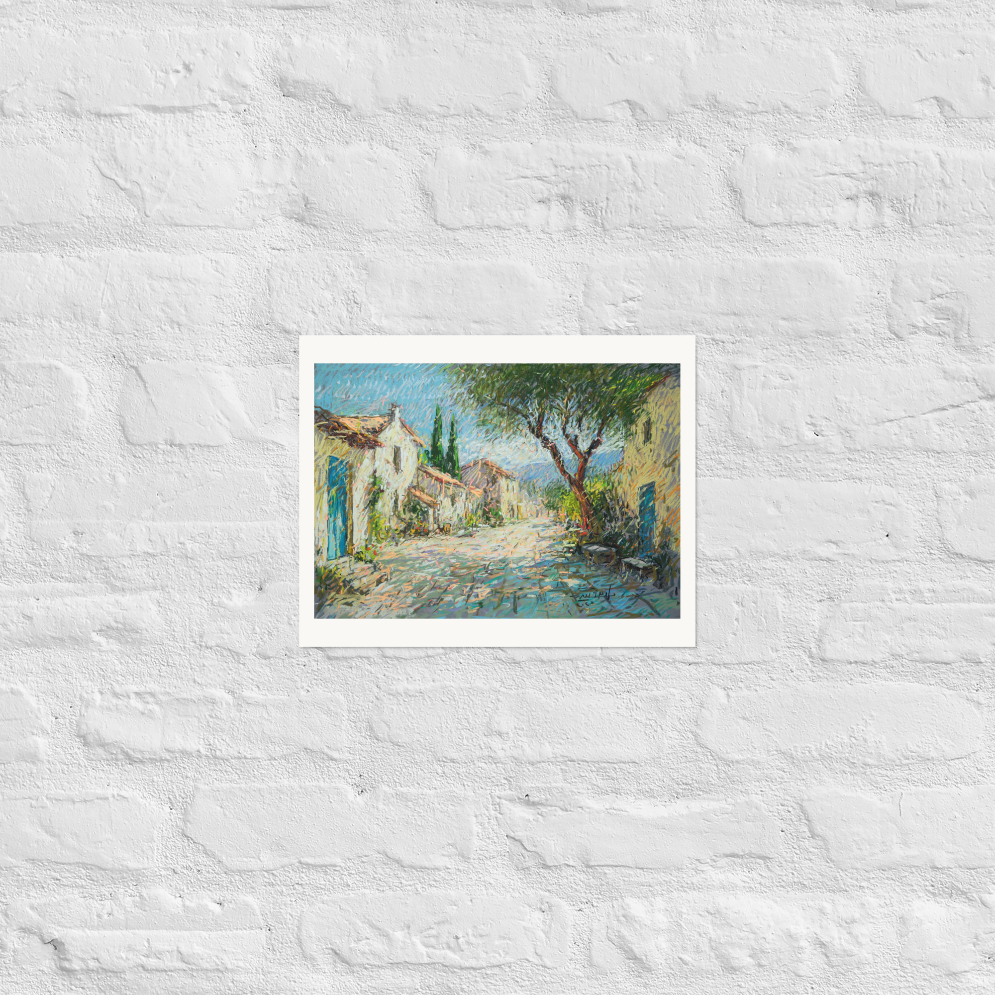 Landscape 2 – Sunlit Village Street with Cypress Trees - Image 2