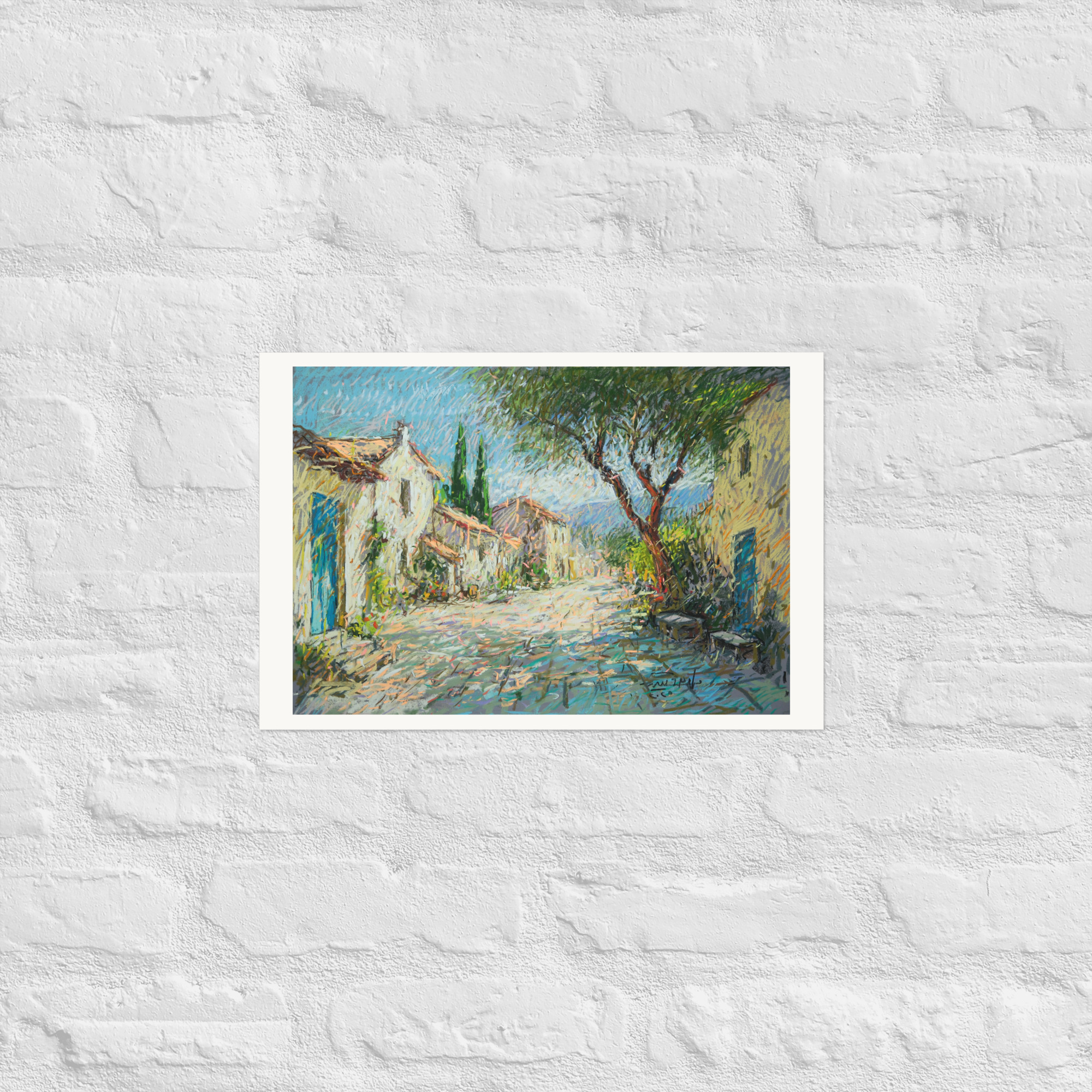 Landscape 2 – Sunlit Village Street with Cypress Trees - Image 4