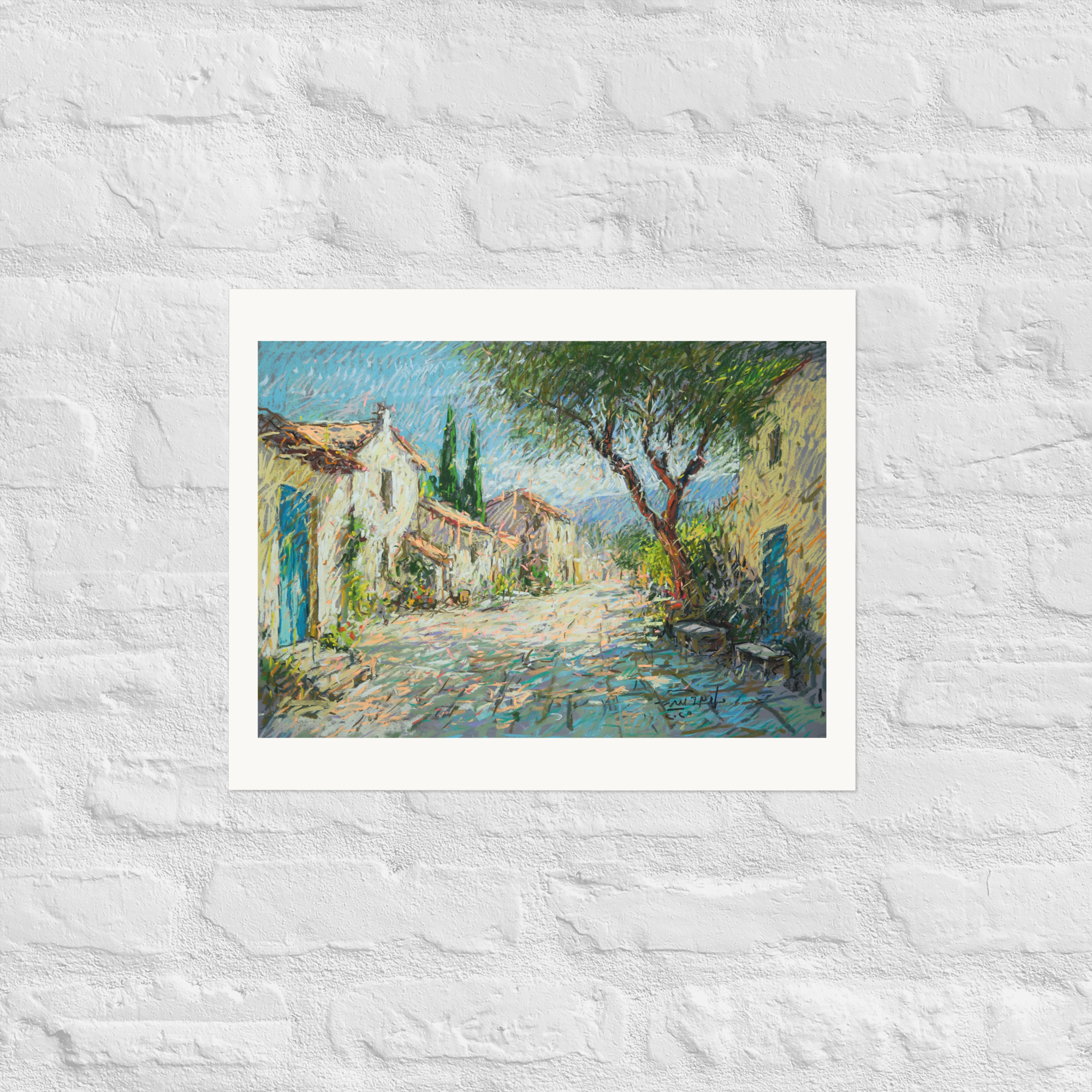 Landscape 2 – Sunlit Village Street with Cypress Trees - Image 10