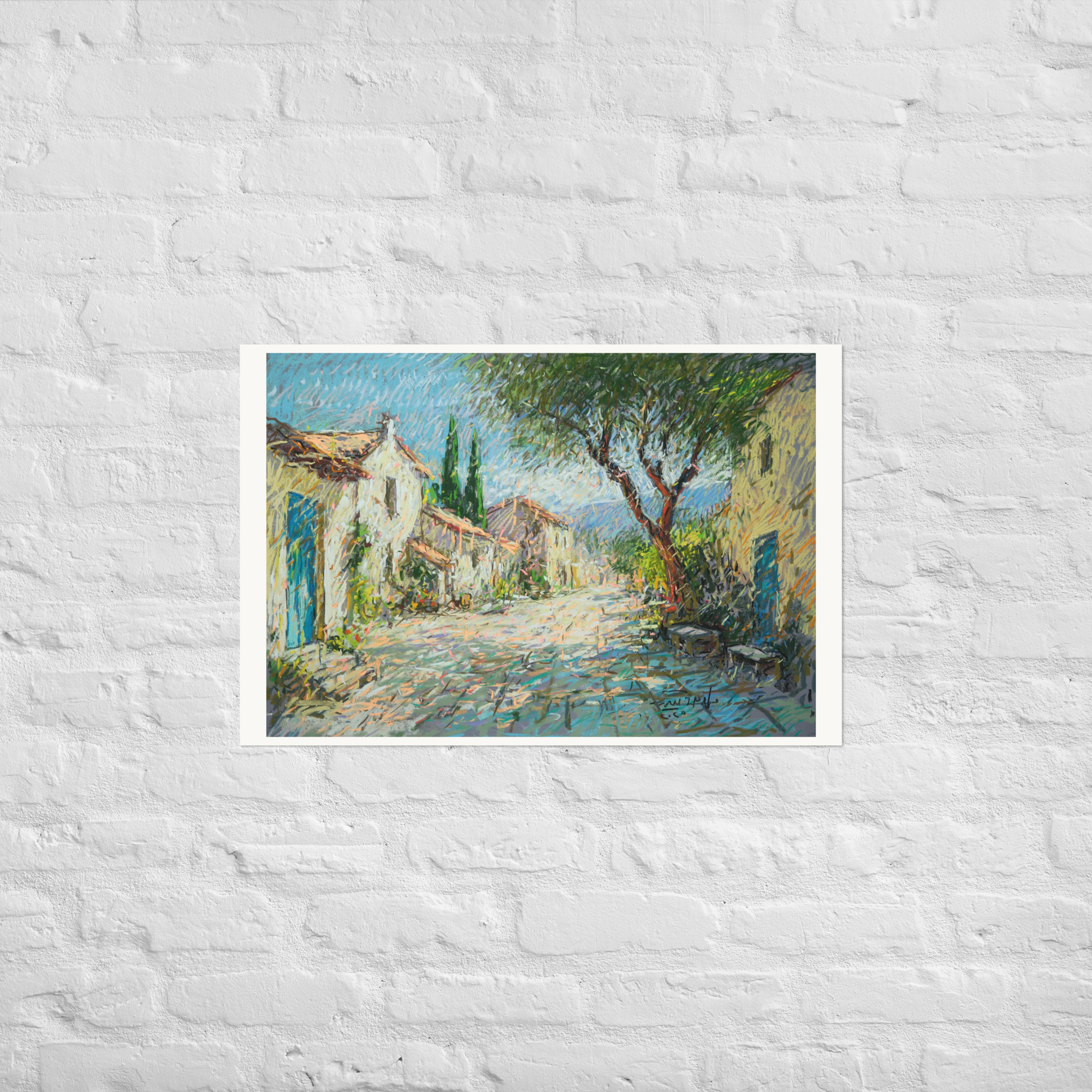 Landscape 2 – Sunlit Village Street with Cypress Trees - Image 6