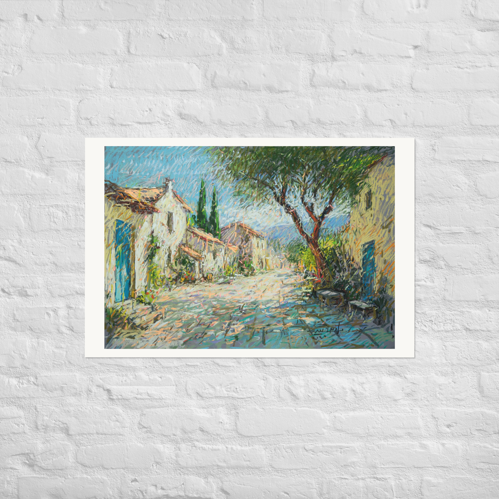 Landscape 2 – Sunlit Village Street with Cypress Trees - Image 7